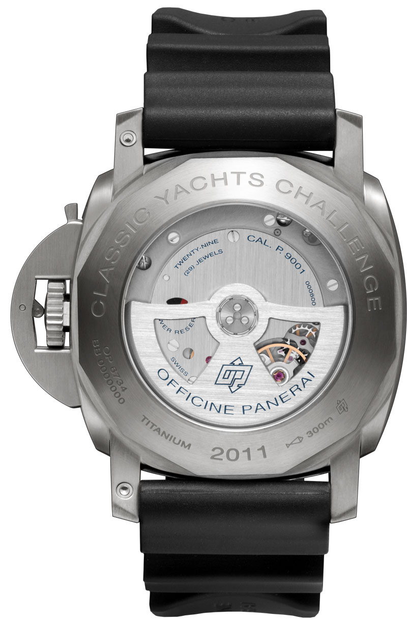 задняя сторона хронографа Luminor Submersible 1950 Regatta 3 days GMT Automatic Titanio