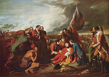 Бенджамин Вест. «Смерть генерала Вольфа». На картине показана также битва при Квебеке
