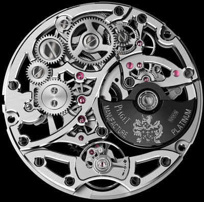 задняя сторона мануфактурного скелетонированного механизма Piaget 1200S