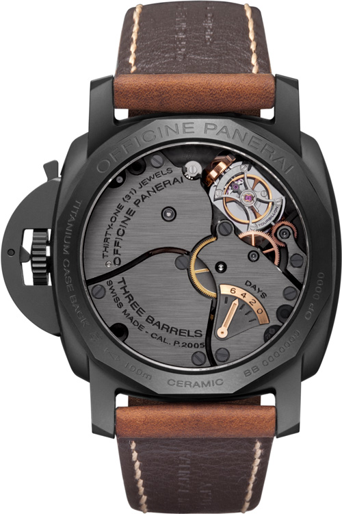 задняя сторона часов Luminor 1950 Tourbillon GMT Ceramica – 48 мм /Ref. PAM00396/