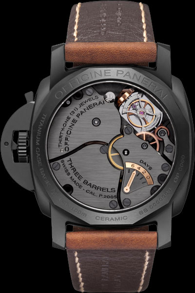 задняя сторона часов Panerai Luminor 1950 Tourbillon GMT Ceramica (PAM 00396)