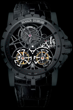 часы Roger Dubuis Excalibur Skeleton Double Flying Tourbillon in Black Titanium