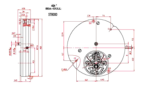 технический чертеж механизма Sea-Gull ST 8000