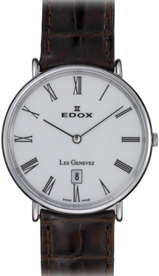 Edox Les Genevez Gents Quartz Ultra Slim Steel Watch Roman Numerals - 27028 3P BR