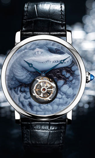 Rotonde de Cartier watch, crocodile motif, cameo