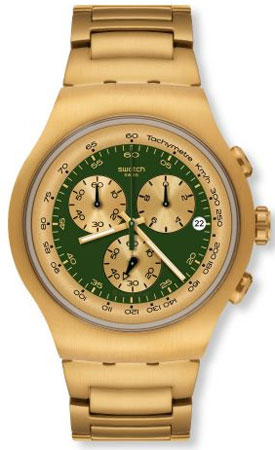 популярная новинка 2012 года от Swatch: мужской хронограф Irony Golden Block Green (Ref: YOG406G)