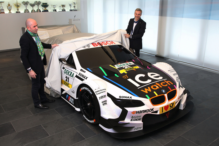 Глава Ice-Watch Жан-Пьер Лютген (слева) и директор BMW Motorsport Йенс Маркардт представляют Ice-Watch BMW M3 DTM