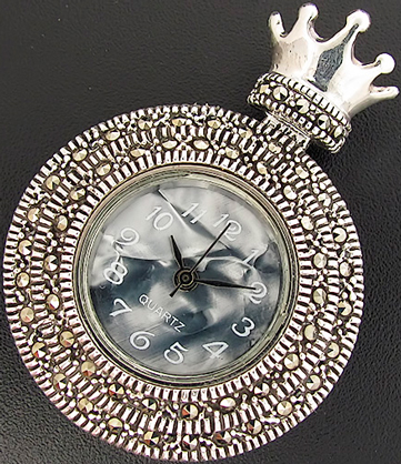 кулон-часы из стерлингового серебра (925 проба) с марказитами