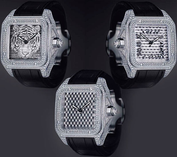 Мужские часы с бриллиантами Cartier Santos Triple 100