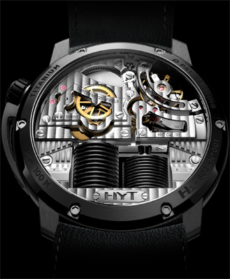 задняя сторона часов HYT H1 Hydro Mechanical Watch Black DLC задняя сторона часов HYT H1 Hydro Mechanical Watch Black DLC