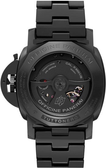 Задняя сторона часов Panerai Tuttonero GMT (PAM 438) из высокотехнологичной керамики. Задняя сторона часов Panerai Tuttonero GMT (PAM 438) из высокотехнологичной керамики.