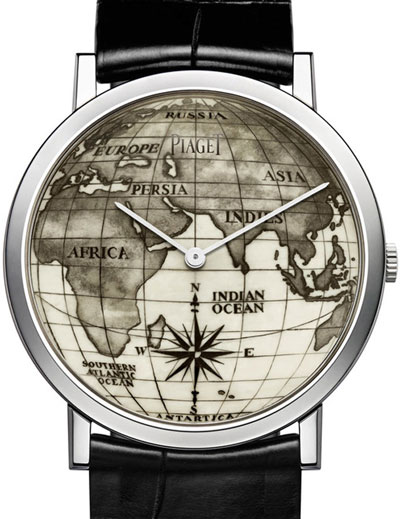 Восточное полушарие на циферблате часов Altiplano Scrimshaw от Piaget