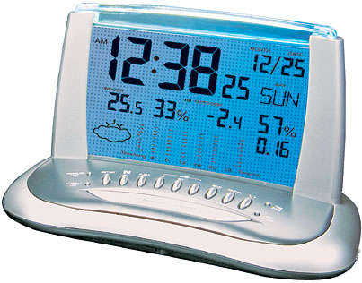 WENDOX W9304-S/GR - настольные часы - метеостанция с выносными датчиками температуры и емкостью для сбора осадков. Прозрачный дисплей с подсветкой.