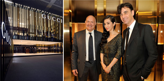 Глава Gucci Патрицио ди Марко и глава подразделения Gucci Timepieces & Jewelry Мишель Софисти с Ли Бинбин