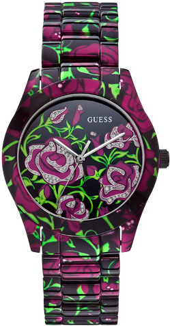 Часы Guess «Чайная роза» с цветами на циферблате и корпусе