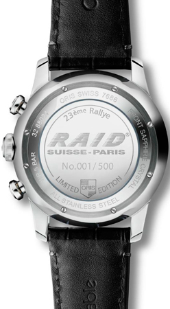 задняя сторона часов Oris RAID 2013 Chronograph Limited Edition