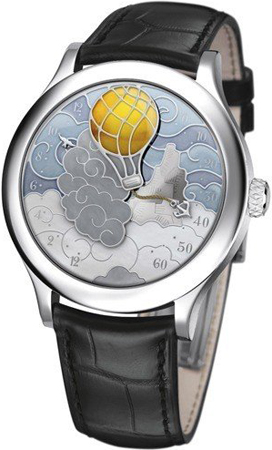 Наручные часы Van Cleef & Arpels Five Weeks In a Balloon — очередная модель с поэтическими усложнениями, идея которой родилась у мастеров под впечатлением от романа Жюля Верна «Необыкновенные путешествия».