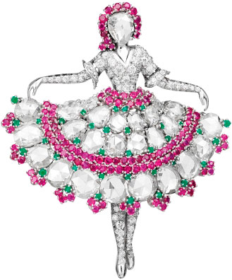 Брошь Ballerina: платина, бриллианты, рубины, изумруды, 1943