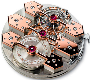 Механизм часов Girard-Perreguax Tourbillon with Three Gold Bridges Pocket
