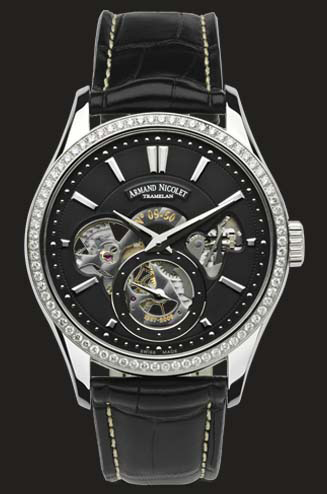 часы Armand Nicolet Black Dial with diamond bazel