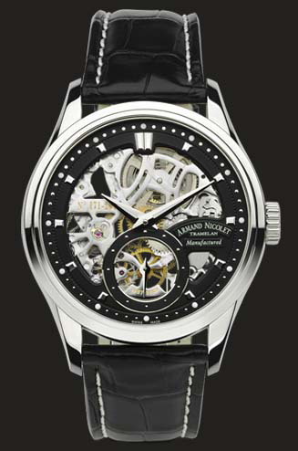 часы Armand Nicolet Stainless steel with black sceleton dial