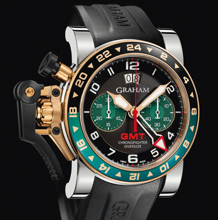 часы Graham CHRONOFIGHTER OVERSIZE GMT BLACK BRG STEEL & GOLD