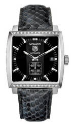  TAG Heuer Monaco Automatic (SS-Diamonds / Black / Leather)