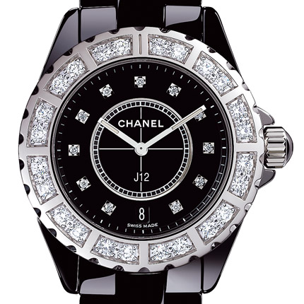 часы Chanel Céramique noire lunette acier sertie et cadran 11 index diamants