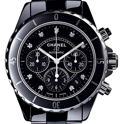  Chanel Chrono céramique noire, cadran 9 index diamants