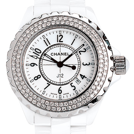 часы Chanel J12 Céramique blanche sertie diamants