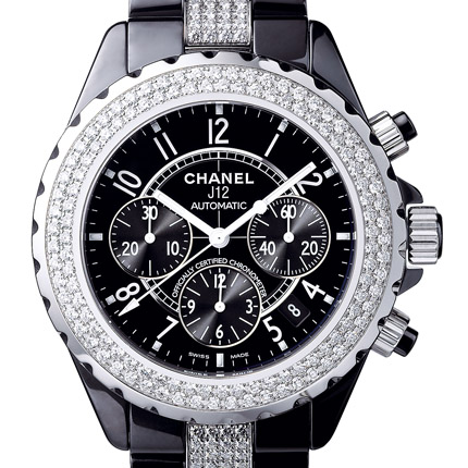 часы Chanel J12 Chronographe céramique noire serti diamants