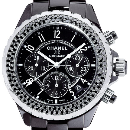 часы Chanel J12 Chronographe céramique noire serti diamants noirs