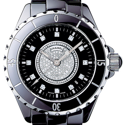  Chanel J12 Céramique noire, cadran pavé + 12 index diamants