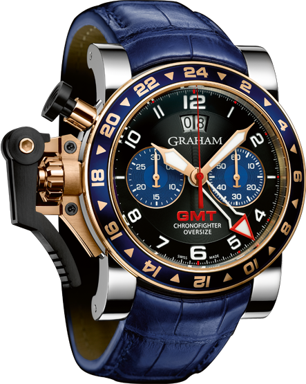 часы Graham CHRONOFIGHTER OVERSIZE GMT BLUE STEEL & GOLD