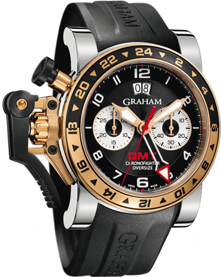  Graham CHRONOFIGHTER OVERSIZE GMT BLACK STEEL & GOLD