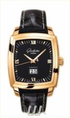 Glashutte Original Senator Karree Panorama Date with Manual Winding (RG / Black / Leather)