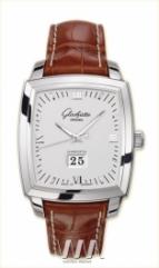 Glashutte Original Senator Karree Panorama Date with Manual Winding (SS / Silver / Leather)