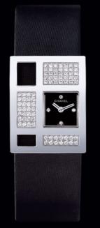  Chanel Or blanc 18 carats / Cadran noir 4 diamants