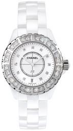  Chanel Céramique blanche lunette acier sertie et cadran 11 index diamants