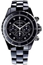 часы Chanel Chrono céramique noire, cadran 9 index diamants