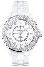 Chanel J12 Céramique blanche / Lunette acier sertie diamants, cadran 12 index diamants