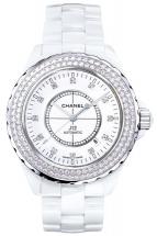 часы Chanel J12 Céramique blanche / Lunette acier sertie diamants, cadran 12 index diamants