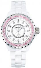  Chanel J12 Céramique blanche / Lunette un rang serti saphirs roses, cadran index diamants