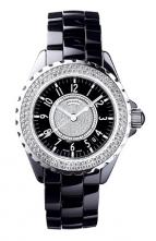 часы Chanel J12 Céramique noire lunette sertie et cadran pavé diamants