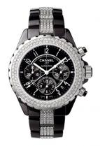 часы Chanel J12 Chronographe céramique noire serti diamants