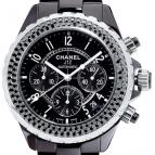 J12 Chronographe céramique noire serti diamants noirs