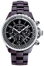 часы Chanel J12 Chronographe céramique noire serti diamants noirs