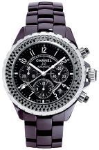  Chanel J12 Chronographe céramique noire serti diamants noirs